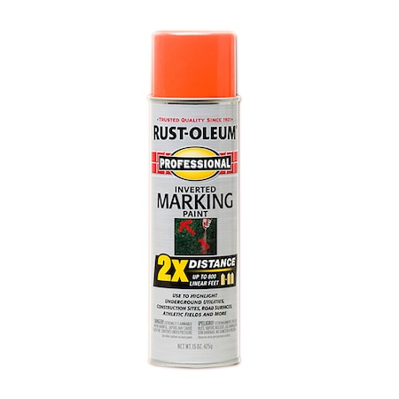 RUST-OLEUM Professional 2X Inverted Marking Spray Paint, Fluorescent Orange, 15 Ounce 266579